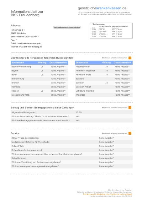 Informationsblatt zur BKK Freudenberg