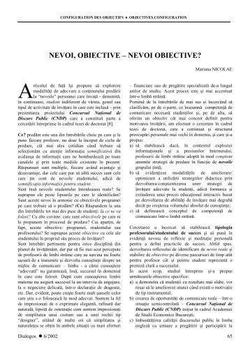 nevoi, obiective â nevoi obiective? - Catedra de Limbi Romanice