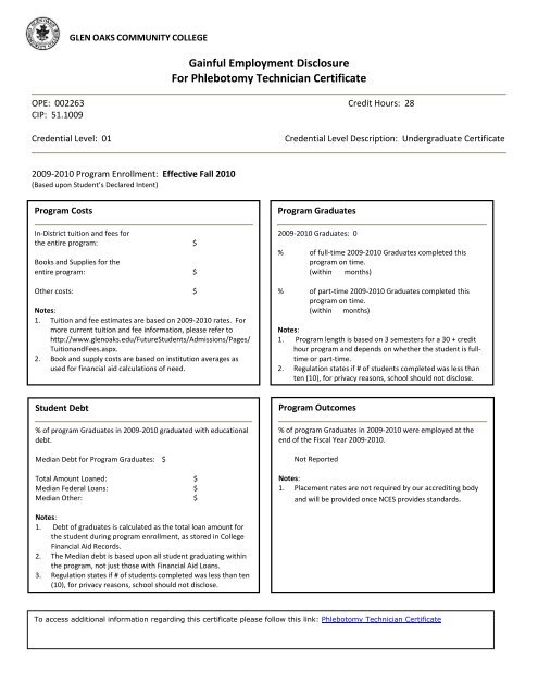 Phlebotomy Technician Certificate - Glen Oaks Community College