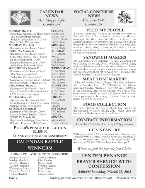 Bulletin 638 Saint James The Apostle Church Springfield NJ March ...