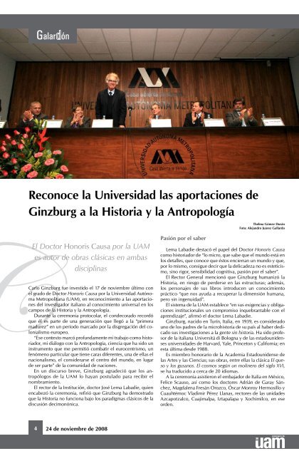 Carlo Ginzburg, Doctor Honoris Causa por la UAM
