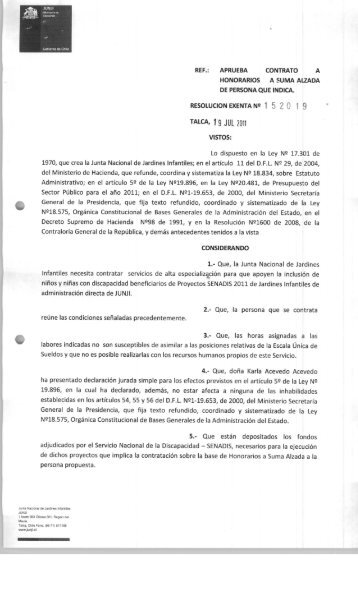 ref.: aprueba contrato a honorarios a suma alzada - Junji