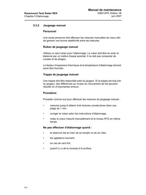 Manuel de maintenance - Rosemount Tank Radar