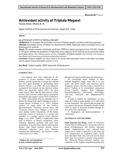 Antioxidant activity of Triphala Megaext - International Journal of ...