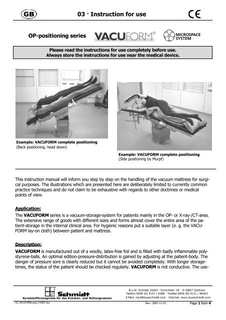 03 A A Instruction For Use B U W Schmidt Gmbh Kunststoffverarbeitung