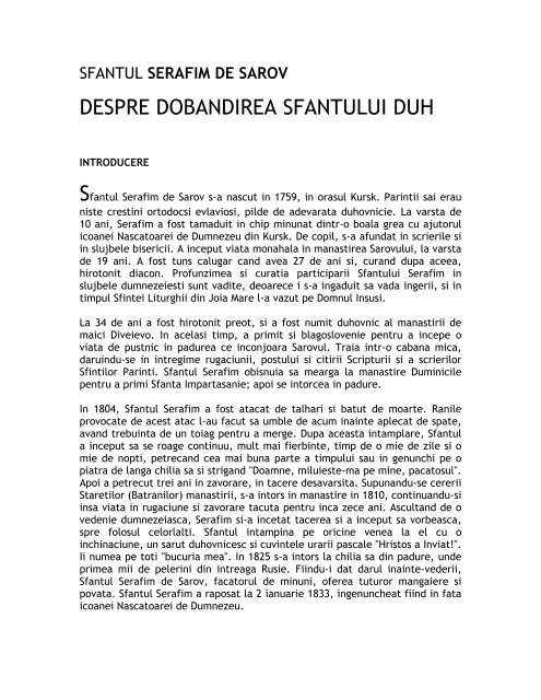 Despre Dobandirea Duhului Sfant (Sfantul Serafim de Sarov)