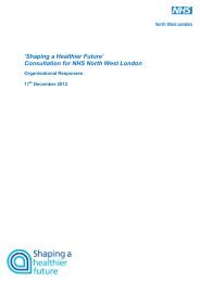 'Shaping a Healthier Future' Consultation for NHS North West London