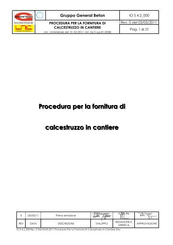 scheda sicurezza fornitura cls preconfezionato - General Beton