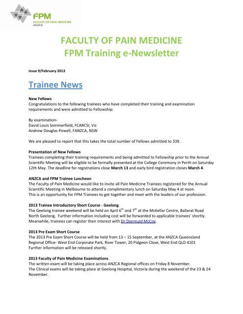 February - Faculty of pain medicine
