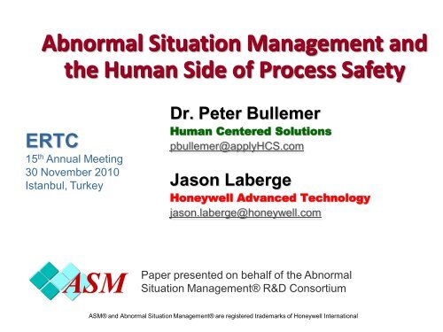 Abnormal Situation Management and Human Side of Safety - ASM ...