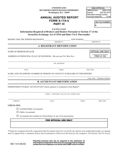 Form X 17a 5 Part Iii Securities And Exchange Commission