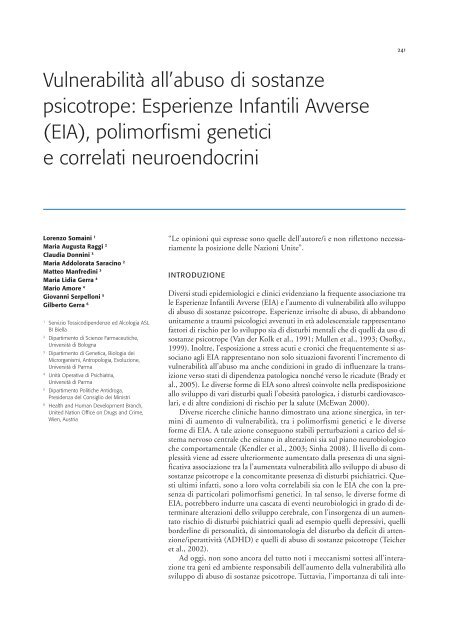 Neuroscienze e dipendenze - Dipartimento per le politiche antidroga