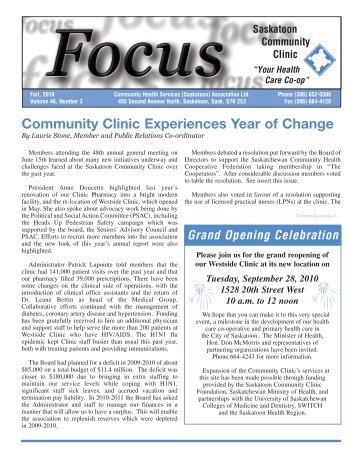 Focus: Fall 2010 - Saskatoon Community Clinic