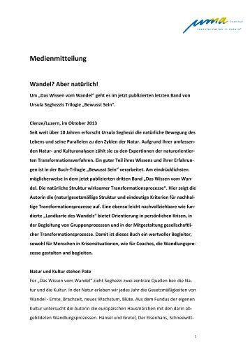 Medienmitteilung Das Wissen vom Wandel _final - Uma Institut