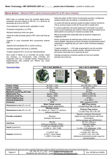 Euroservo - Components for Automation - Motor Technology Ltd