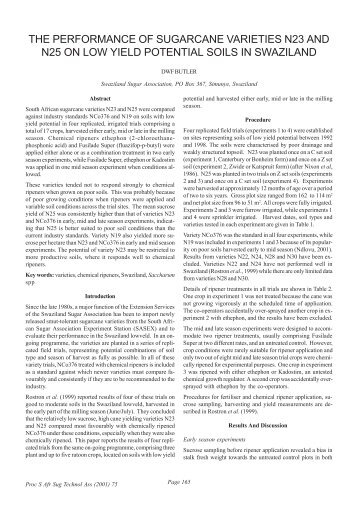 THE PERFORMANCE OF SUGARCANE VARIETIES N23 AND N25 ...