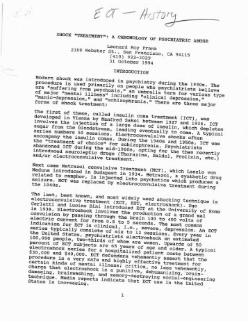 Shock “Treatment”: A Chronology of Psychiatric Abuse - Peter Breggin