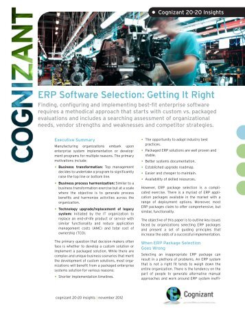 ERP Software Selection: Getting It Rght - Cognizant