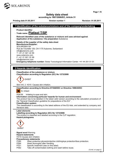 MSDS Platisol T SP - Solaronix