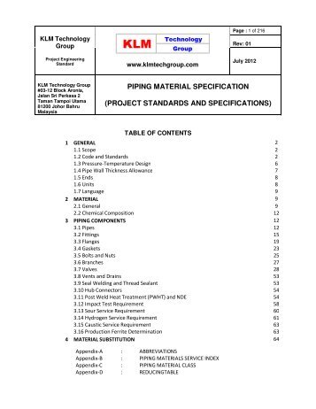 piping material specification - KLM Technology Group