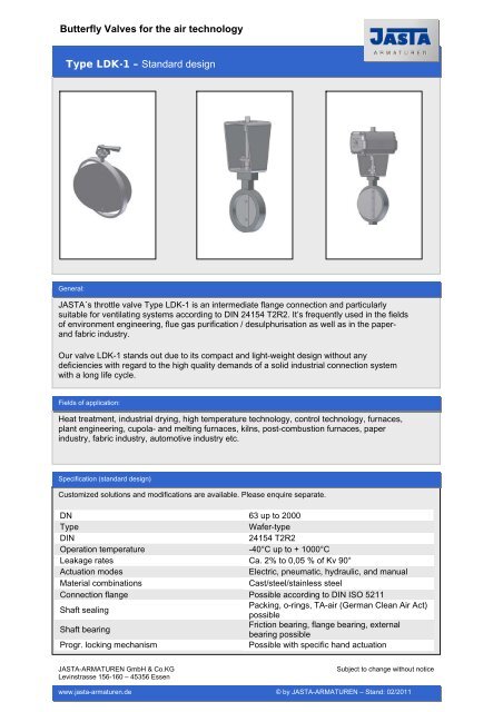 Butterfly Valves for the air technology Type LDK-1 - Kokko Control Oy