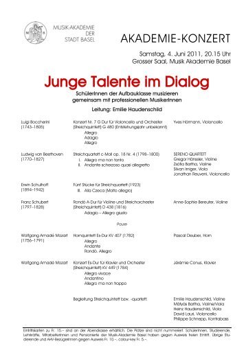 Junge Talente im Dialog - Musik-Akademie Basel