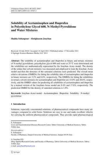 Solubility of Acetaminophen and Ibuprofen in Polyethylene Glycol ...
