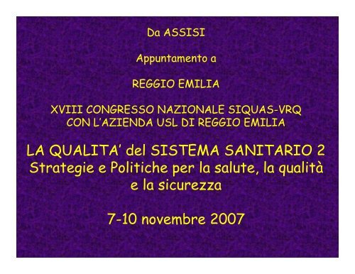 GARDINI Andrea. SocietÃ  Italiana per la QualitÃ  dell'Assistenza ...