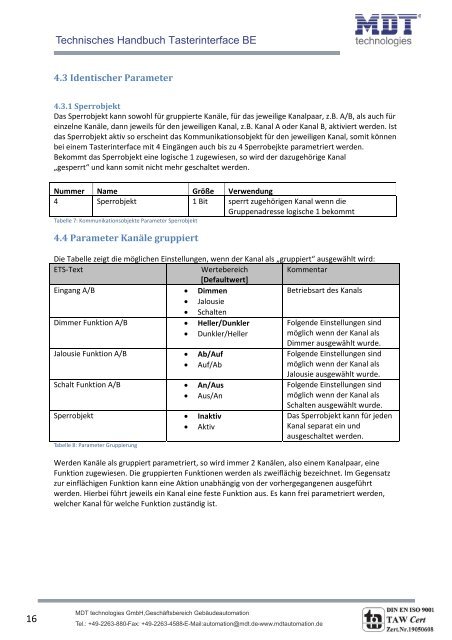 Technisches Handbuch MDT Tasterinterface