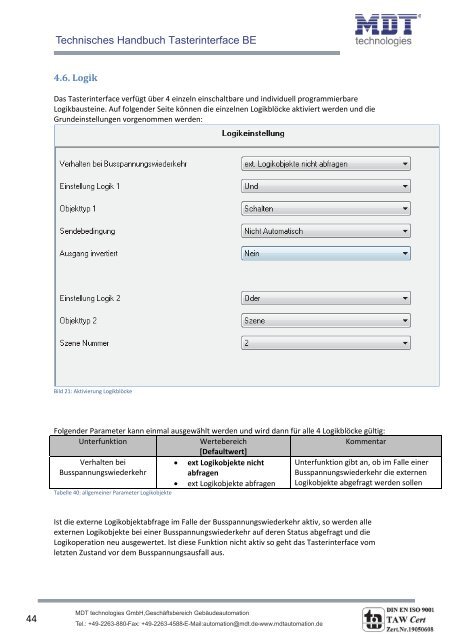 Technisches Handbuch MDT Tasterinterface