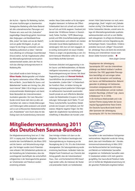 Sauna & Bäderpraxis 2/2011 - Deutscher Sauna-Bund e.V.