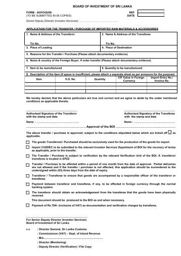 Application Form for approval of removal of Raw Material or ...