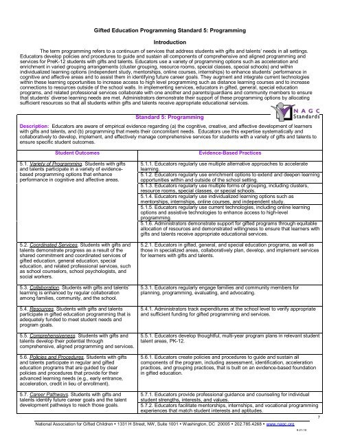 2010 Pre-K-Grade 12 Gifted Programming Standards - NAGC