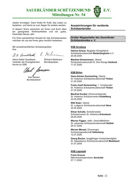 SAUERLÃ„NDER SCHÃœTZENBUND EV Mitteilungen Nr. 54