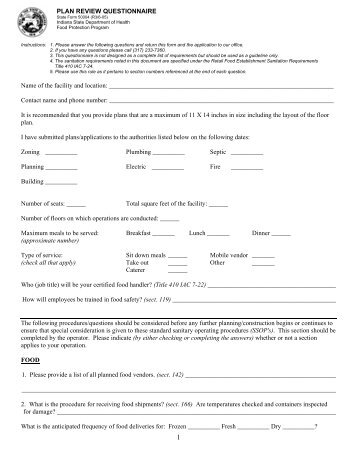 FOOD ESTABLISHMENT PLAN REVIEW QUESTIONNAIRE - Forms