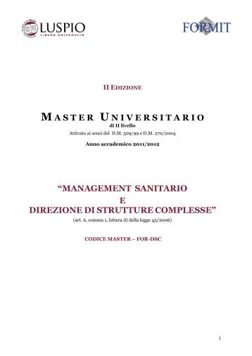 management sanitario e direzione di strutture complesse