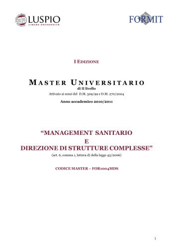 management sanitario e direzione di strutture complesse