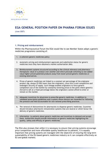 EGA General Position on Pharma Forum Issues - European Generic ...