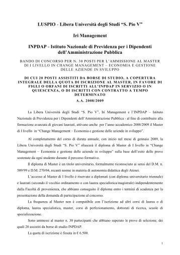 LUSPIO - Libera UniversitÃ  degli Studi âS. Pio Vâ Iri Management ...