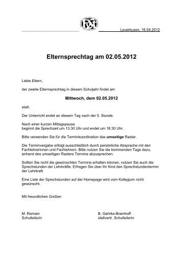 Elternsprechtag am 02.05.2012