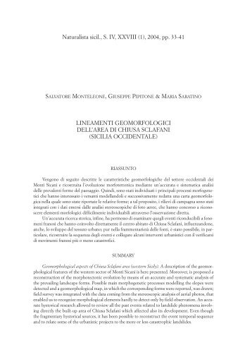 Lineamenti geomorfologici dell'area di Chiusa Sclafani - sssn.it