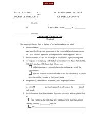 Affidavit for Default (Eviction) - Hamilton County, Indiana - State of ...
