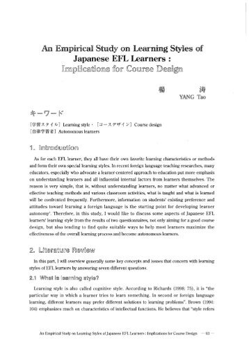 An Empirical Study on Learning Styles of Japanese EFL Learners ...
