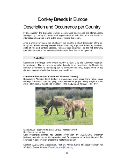 Donkey Breeds in Europe - Safeguard for Agricultural Varieties in ...