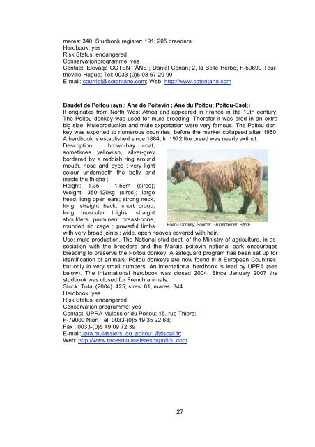 Donkey Breeds in Europe - Safeguard for Agricultural Varieties in ...