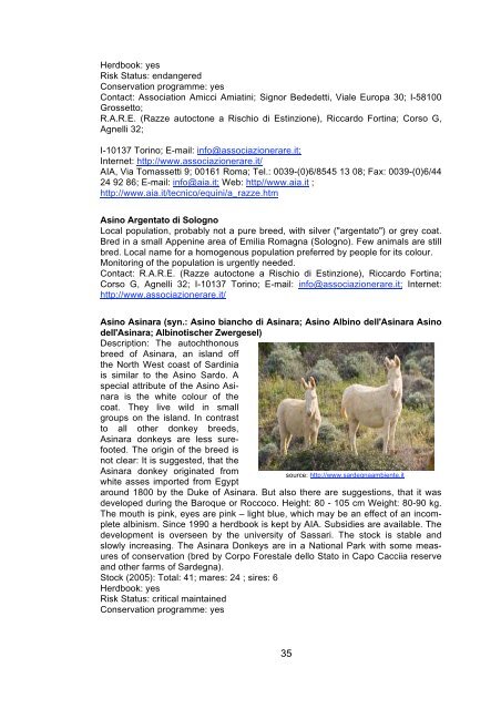 Donkey Breeds in Europe - Safeguard for Agricultural Varieties in ...