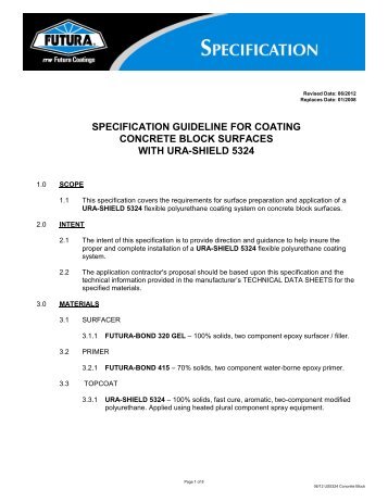 SPECIFICATION GUIDELINE FOR LINING - ITW Futura Coatings