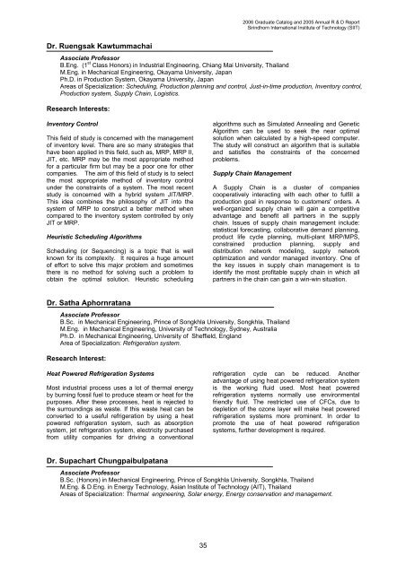 2006 Graduate Catalog and 2005 Annual R & D Report - Sirindhorn ...