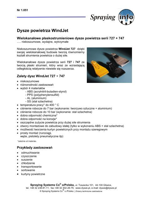 Dysze powietrza WindJet - Spraying Systems Co Sp. z o.o.