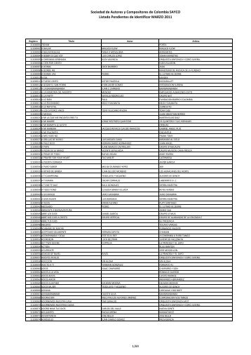 Sociedad de Autores y Compositores  de Colombia SAYCO Listado ...